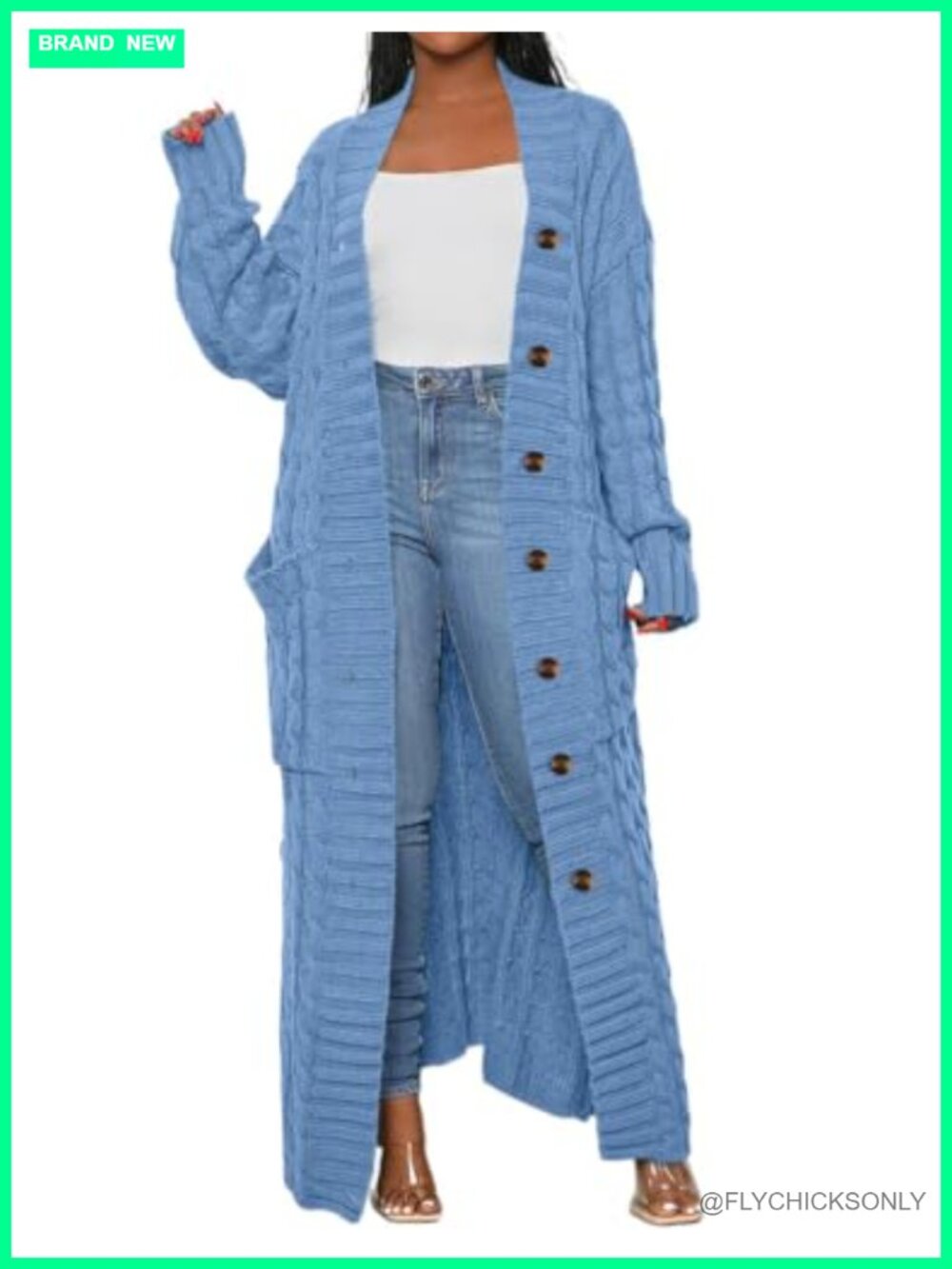 Women's Cable Knit Chunky Maxi Cardigan with Pockets Button